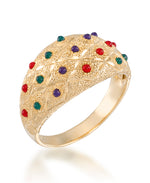 Load image into Gallery viewer, 14K Yellow Gold over Sterling Silver_Multi Color Enamel Dome Ring_I_Heart_1