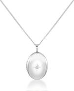 Load image into Gallery viewer, Platinum over Sterling Silver_Oval Heart Locket with Diamond Accent, 18"_I_Heart_1