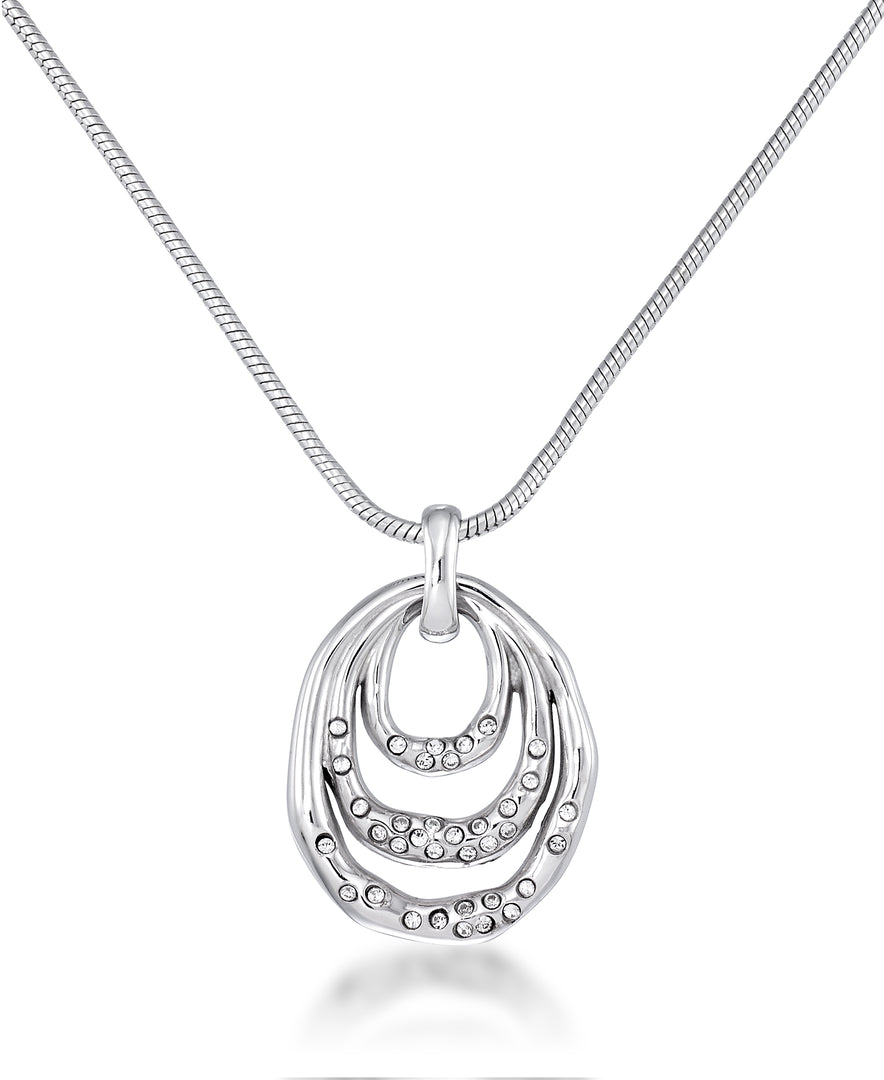 Platinum Tone Platinum Tone_1/6 CT. T.W. Simulated Diamond Organic Tripple Oval Pendant , 18" Chain_I_Heart_2