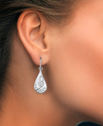 Load image into Gallery viewer, Platinum Tone_1/8 CT. T.W. Simulated Diamond Cascading Teardrop Dangle Earrings_I_Heart_2