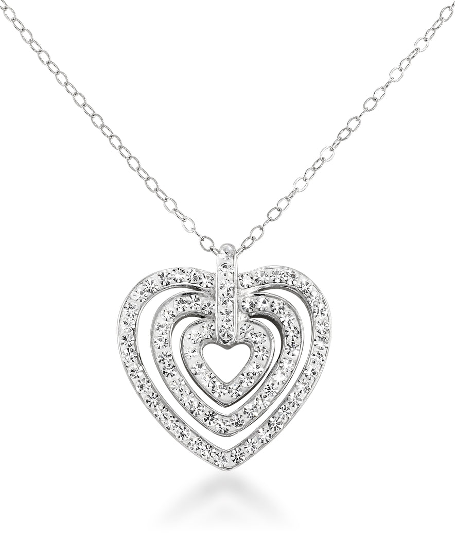 Platinum over Sterling Silver_1/2 CT. T.W. Simulated Diamond Concentric Heart Pendant, 18" I_Heart_1