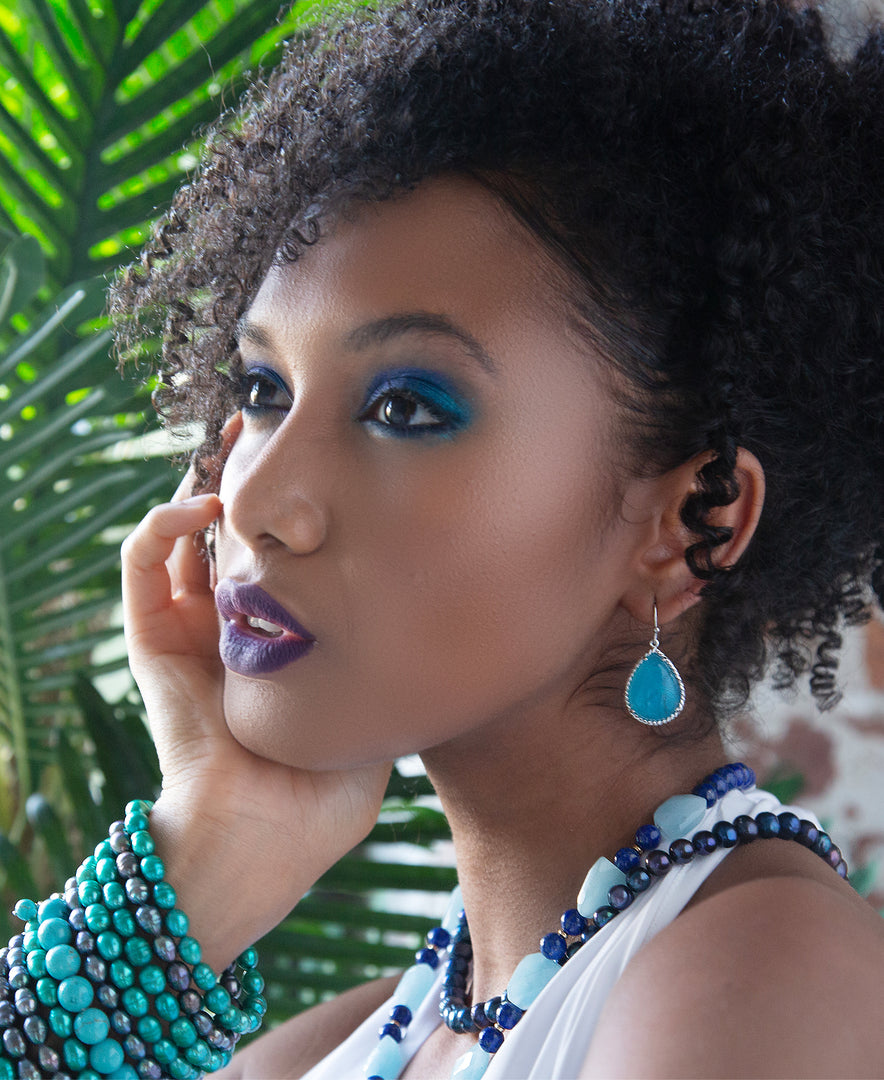 Platinum over Sterling Silver_Bold Large Blue Teardrop Dangle Earrings with Rope Border_I_Heart_1