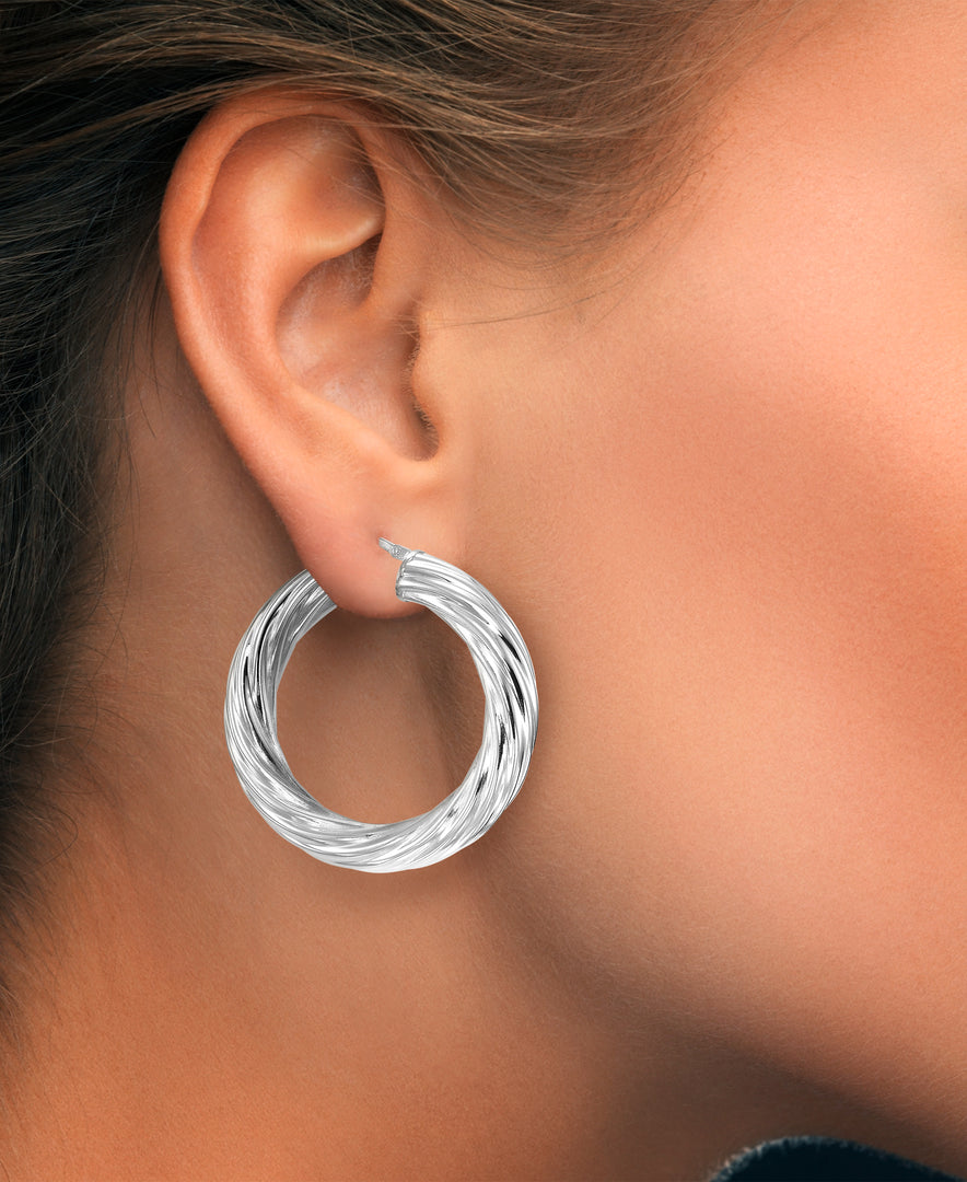 Platinum over Sterling Silver Bold Sculpted Italian Twist Hoop Earrings, Made in Italy_I_Heart_2