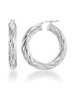 Cargar imagen en el visor de la galería, Platinum over Sterling Silver Bold Sculpted Italian Twist Hoop Earrings, Made in Italy_I_Heart_2