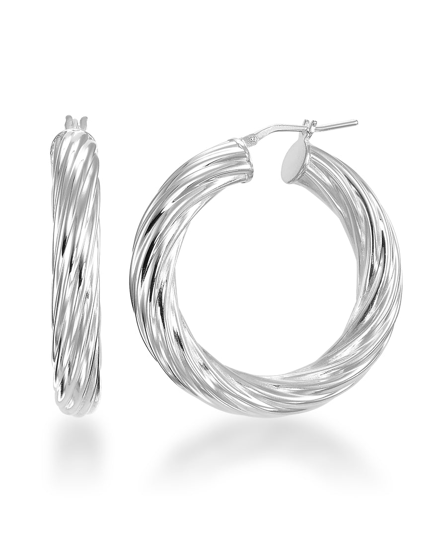 Platinum over Sterling Silver Bold Sculpted Italian Twist Hoop Earrings, Made in Italy_I_Heart_2