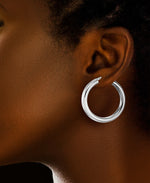 Load image into Gallery viewer, Platinum over Sterling Silver_Classic Italian Round Hoop Earrings, Made in Italy_I_Heart_2