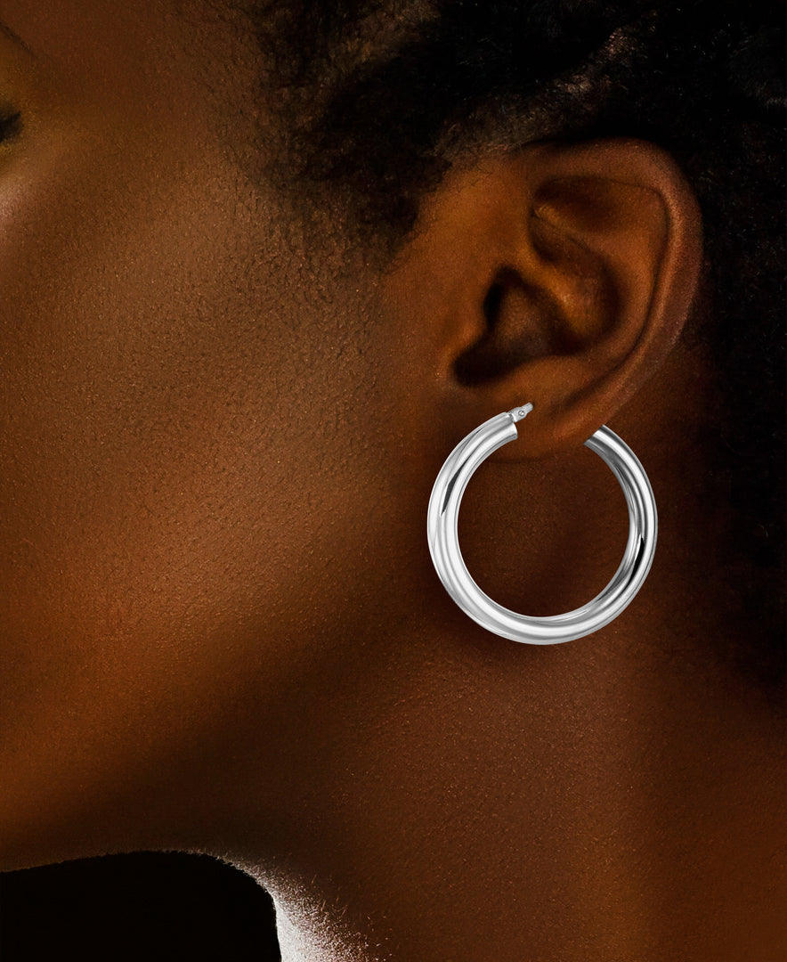 Platinum over Sterling Silver_Classic Italian Round Hoop Earrings, Made in Italy_I_Heart_2