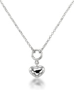 Load image into Gallery viewer, Platinum over Sterling Silver Domed Heart Dangle Necklace, 16" plus 2" Extender, Made in Italy_I_Heart_2