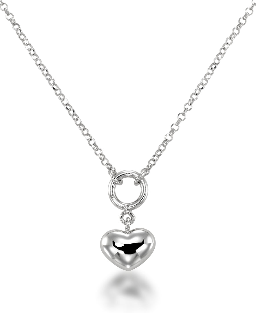 Platinum over Sterling Silver Domed Heart Dangle Necklace, 16" plus 2" Extender, Made in Italy_I_Heart_2