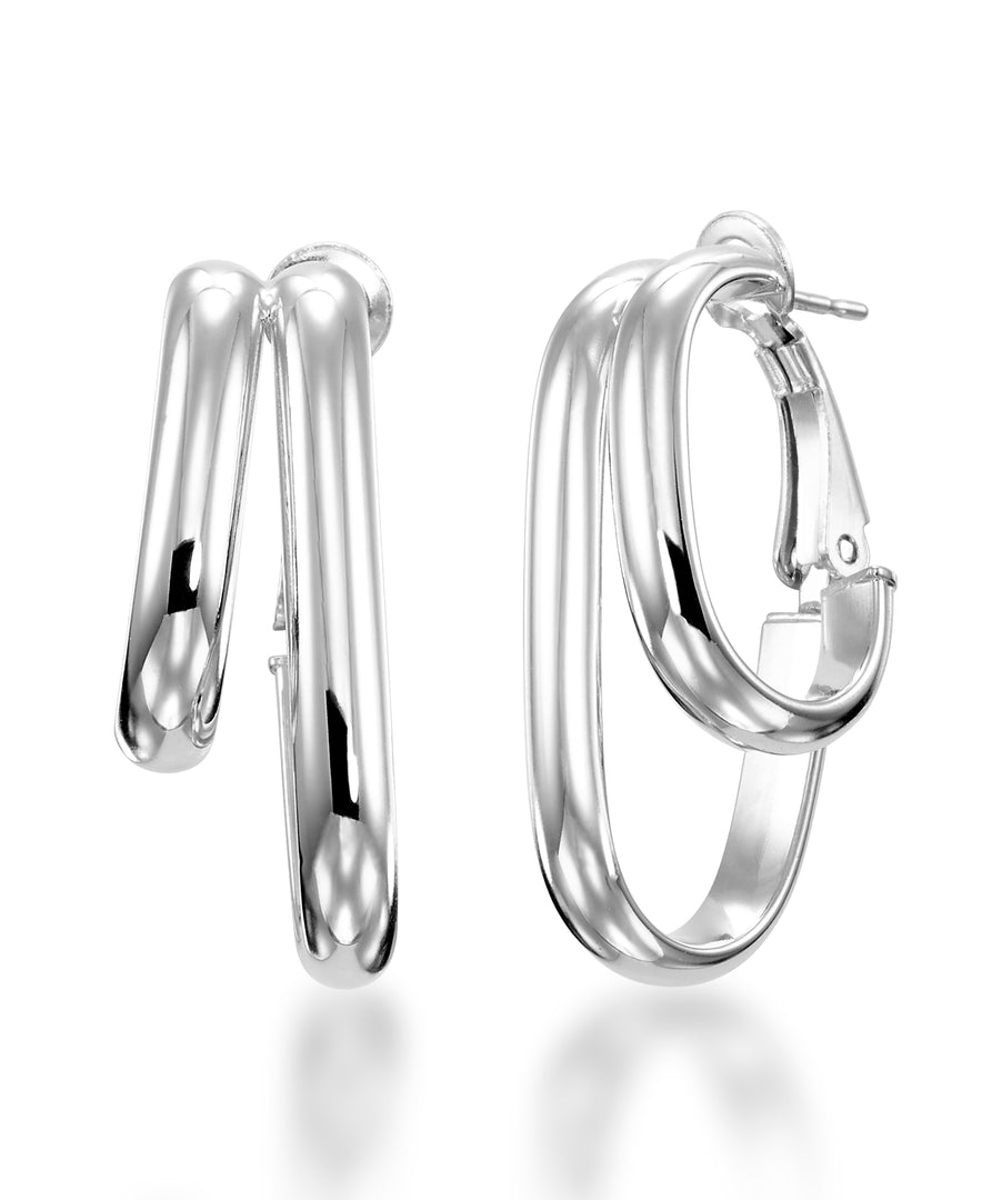 Platinum over Sterling Silver_Double Paper Clip Hoop Earrings with Omega Back, Made in Italy_I_Heart_2