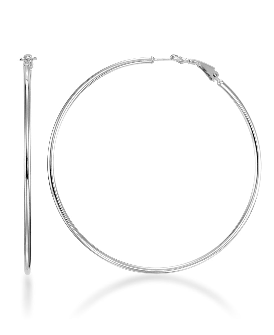 Platinum over Sterling Silver_Extra Large High Polished Thin Round Hoop Earrings with Omega Back, Made in Italy_I_Heart_2
