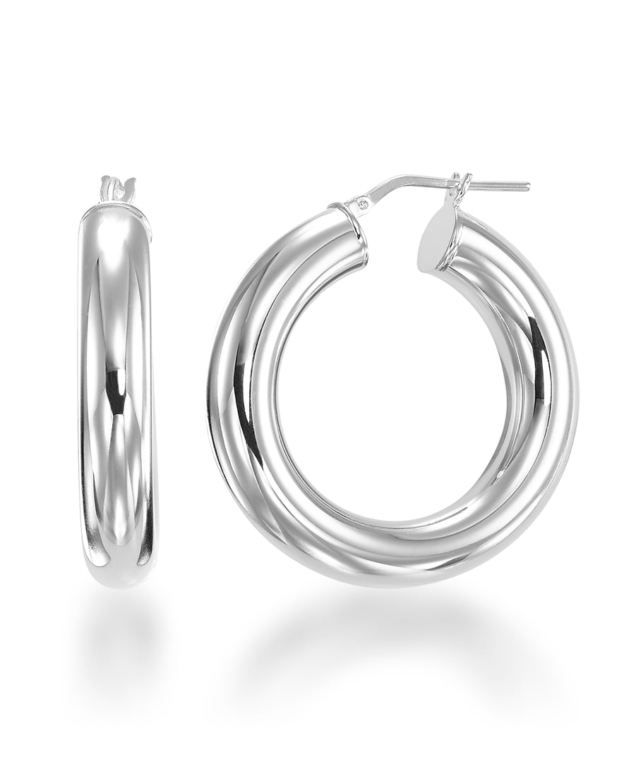 Platinum over Sterling Silver Hand Polished Bold Round Hoop Earrings, Made in Italy_I_Heart_2