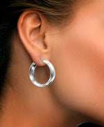 Load image into Gallery viewer, Platinum over Sterling Silver Hand Polished Wide Domed Hoop Earrings, Made in Italy_I_Heart_2