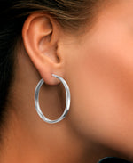 Load image into Gallery viewer, Platinum over Sterling Silver High Polished Large Oval Hoop Earrings with Omega Back, Made in Italy_I_Heart_2