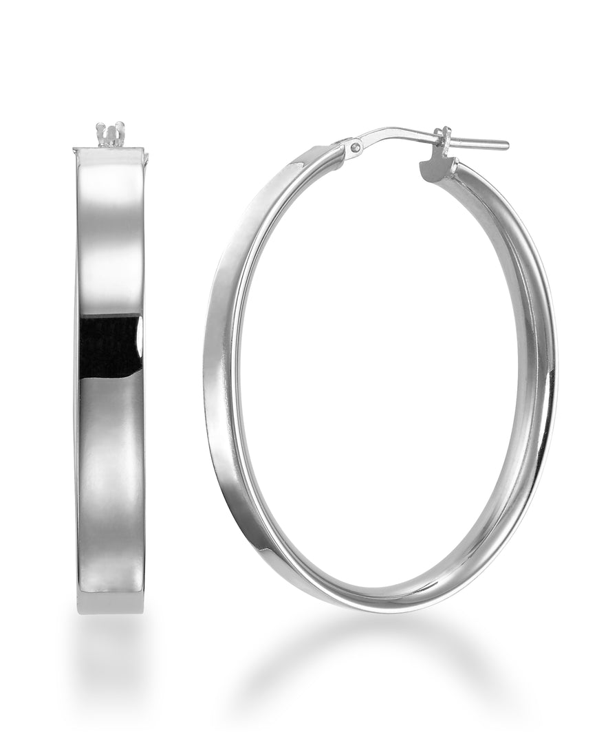 Platinum over Sterling Silver High Polished Large Oval Hoop Earrings with Omega Back, Made in Italy_I_Heart_2