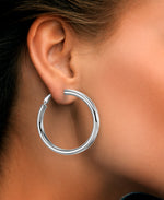 Cargar imagen en el visor de la galería, Platinum over Sterling Silver High Polished Large Round Hoop Earrings with Omega Back, Made in Italy_I_Heart_2