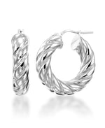 Cargar imagen en el visor de la galería, Platinum over Sterling Silver High Polished Milano Woven Twist Round Hoop Earrings, Made in Italy_I_Heart_2