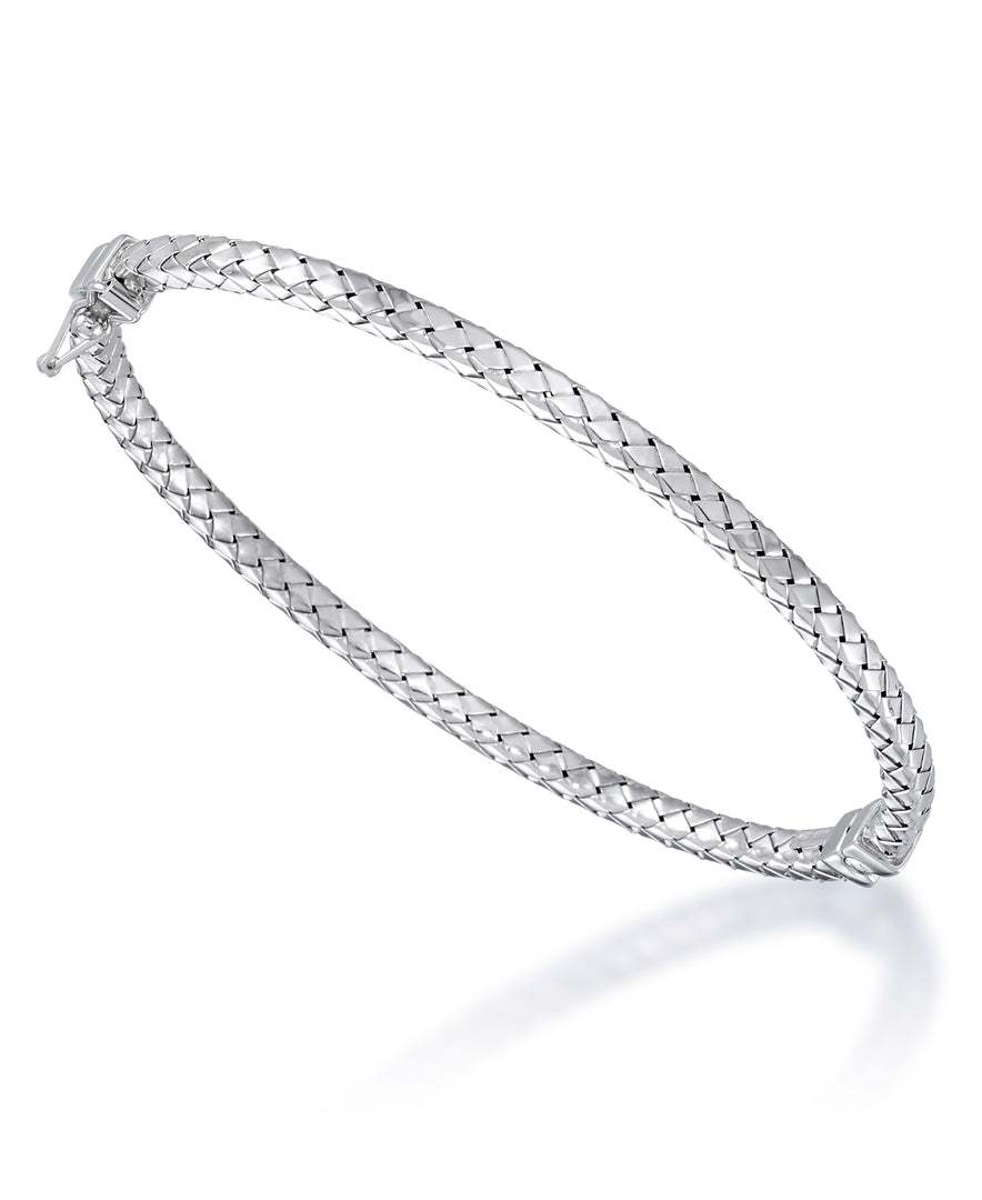 Platinum over Sterling Silver High Polished Thin Milano Square Woven Bangle Bracelet. Size 7 - Fits Average Size Wrist, Made in Italy_I_Heart_2