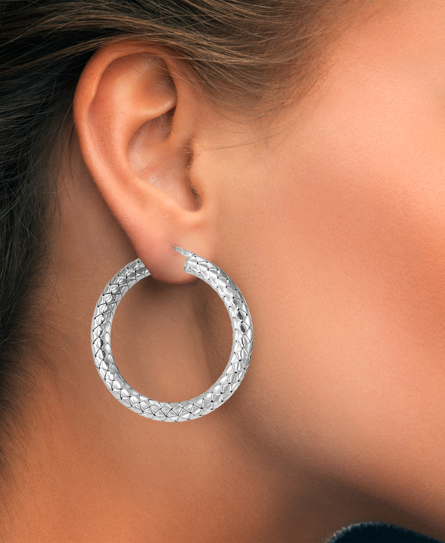 Platinum over Sterling Silver_Large Round Milano Woven Hoop Earrings, Made in Italy_I_Heart_2