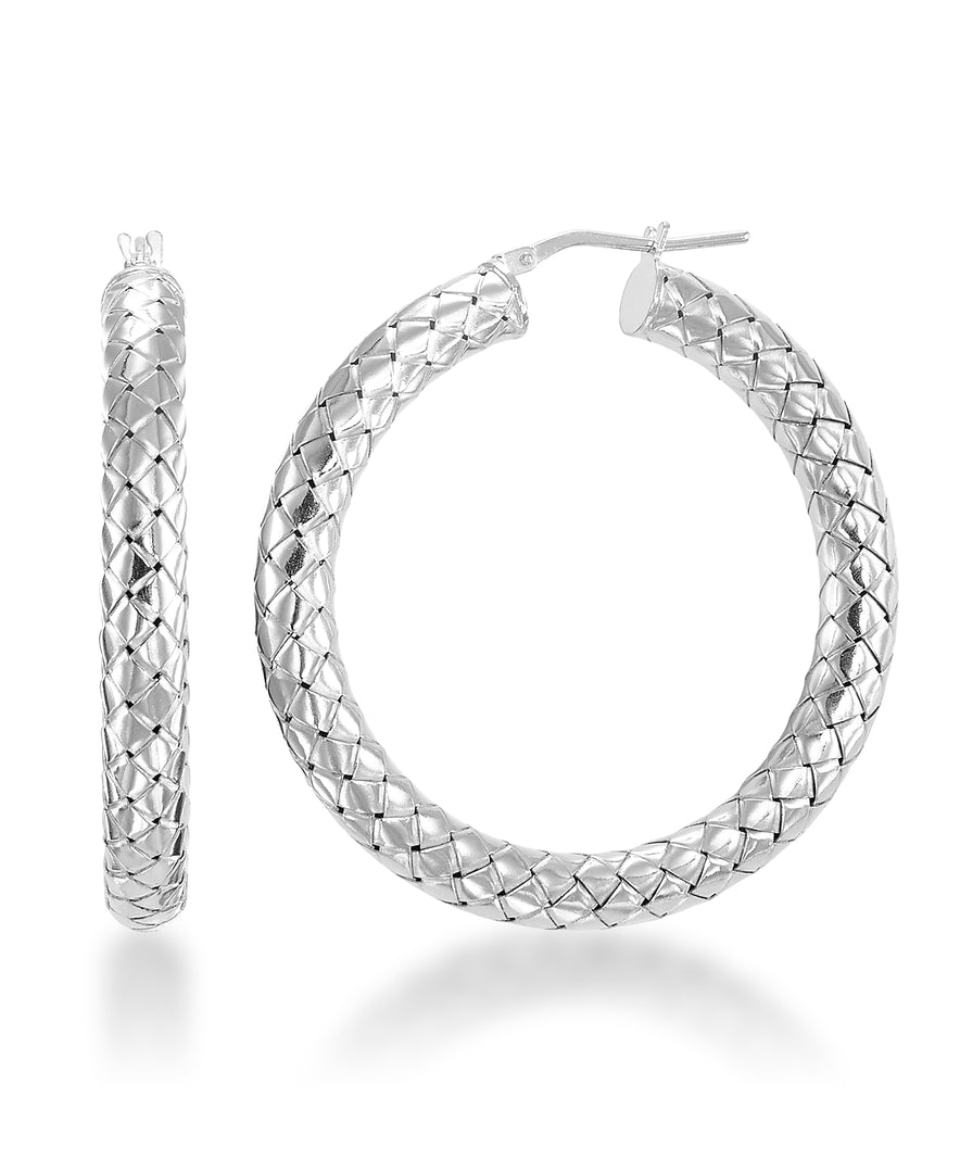 Platinum over Sterling Silver_Large Round Milano Woven Hoop Earrings, Made in Italy_I_Heart_2