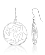 Load image into Gallery viewer, Platinum over Sterling Silver_Leaves Silhouette Circle Dangle _Earrings_I_Heart_1