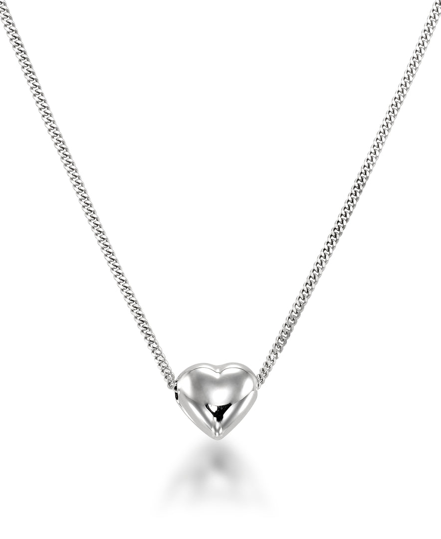 Platinum over Sterling Silver Petite Puffy Heart on Baby Curb Chain, 16" plus 2" Extender, Made in Italy_I_Heart_2