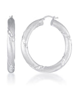 Load image into Gallery viewer, Platinum over Sterling Silver_Satin and Diamond Cut Bold Round Hoop Earrings_I_Heart_1