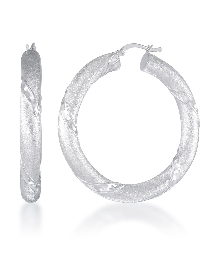 Platinum over Sterling Silver_Satin and Diamond Cut Bold Round Hoop Earrings_I_Heart_1