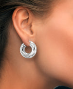 Load image into Gallery viewer, Platinum over Sterling Silver Satin and Hand Polished Bold Chunky Round Hoop Earrings, Made in Italy_I_Heart_1