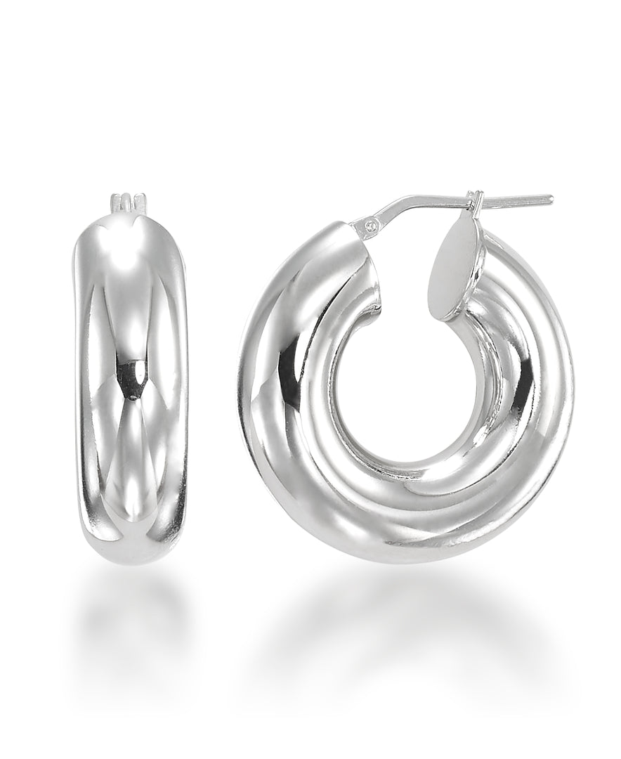 Platinum over Sterling Silver Satin and Hand Polished Bold Chunky Round Hoop Earrings, Made in Italy_I_Heart_1