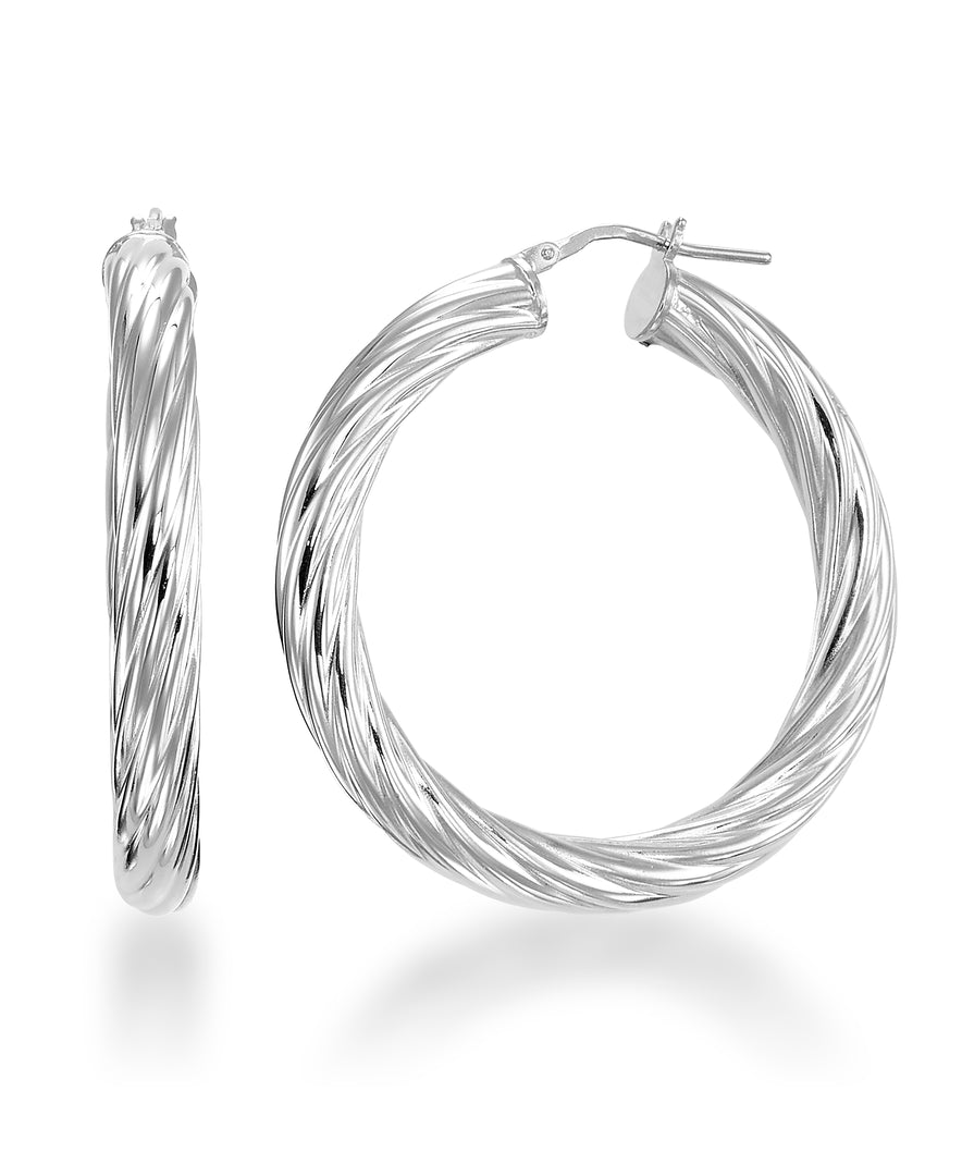 Platinum over Sterling Silver Sculpted Twist Hoop Earrings, Made in Italy_I_Heart_2