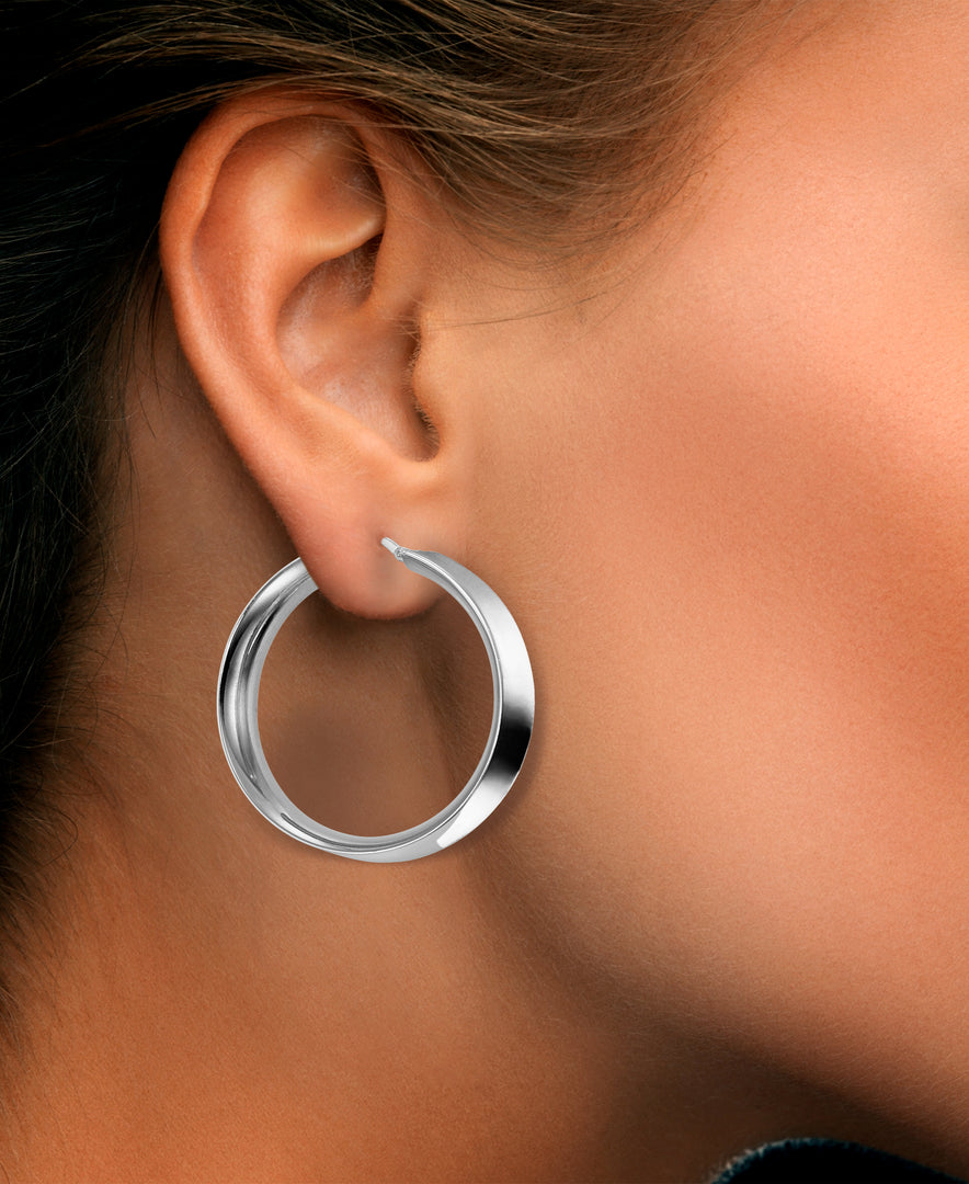 Platinum over Sterling Silver Wide Sculpted Band Hoop Earrings, Made in Italy_I_Heart_2