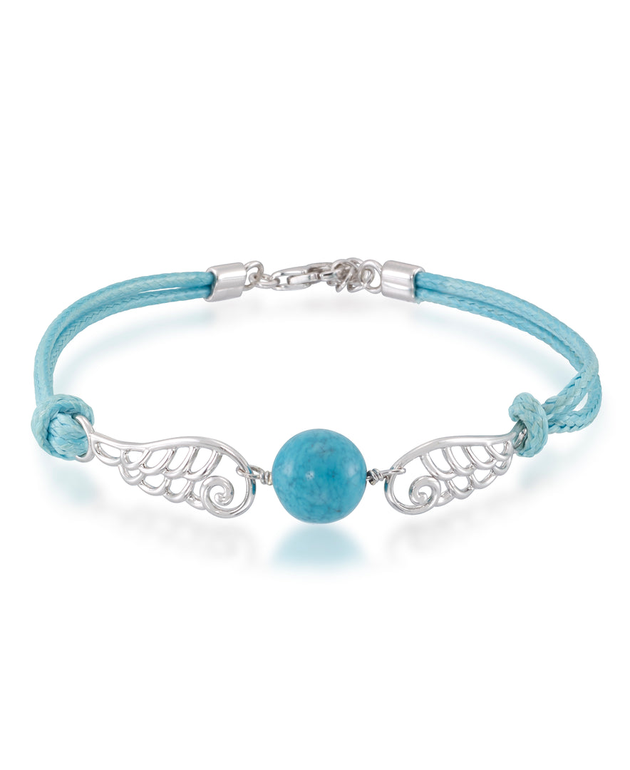 Platinum over Sterling Silver_Turquoise Cord Bracelet with Simulated Turquoise Floating Bead. 7" with 1" Extender_I_Heart_1