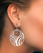 Load image into Gallery viewer, Platinum over Sterling Silver_Round Art Deco Dangle Earrings_I_Heart_1