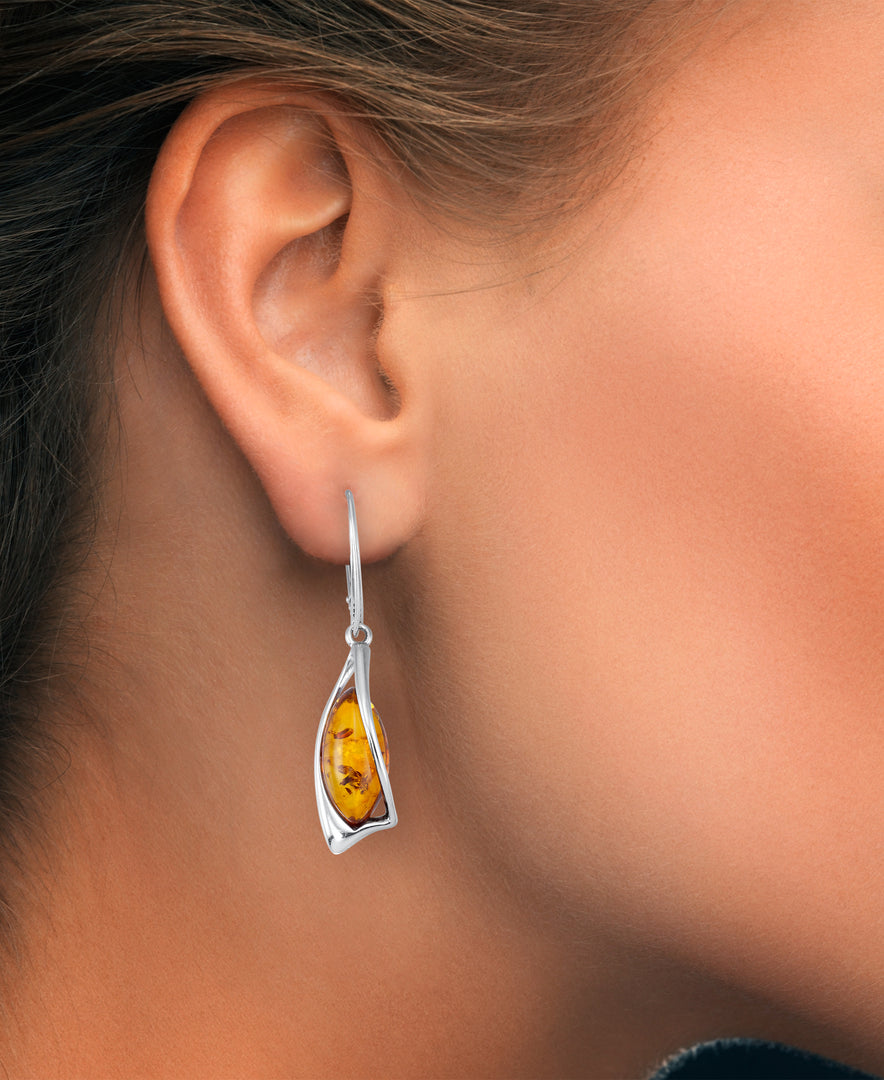 Sterling Silver_Amber Rosa™ Genuine Honey Amber Modern Drop Earrings_I_Heart_1