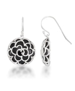 Cargar imagen en el visor de la galería, Platinum over Sterling Silver_Genuine Round Onyx Cabochon Dangle Earrings  with Floral Filigree_I_Heart_1