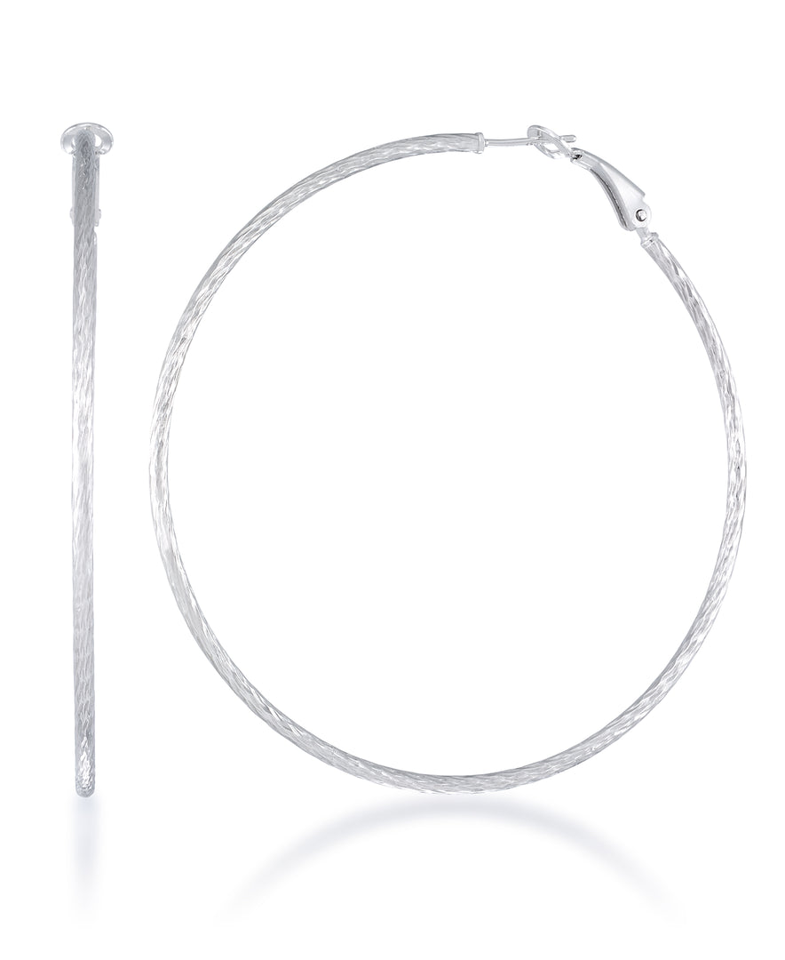 Platinum over Sterling Silver Extra Large Thin Twist Hoop Earrings with Omega Back, Made in Italy_I_Heart_2