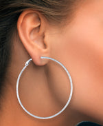 Cargar imagen en el visor de la galería, Platinum over Sterling Silver Extra Large Thin Twist Hoop Earrings with Omega Back, Made in Italy_I_Heart_2