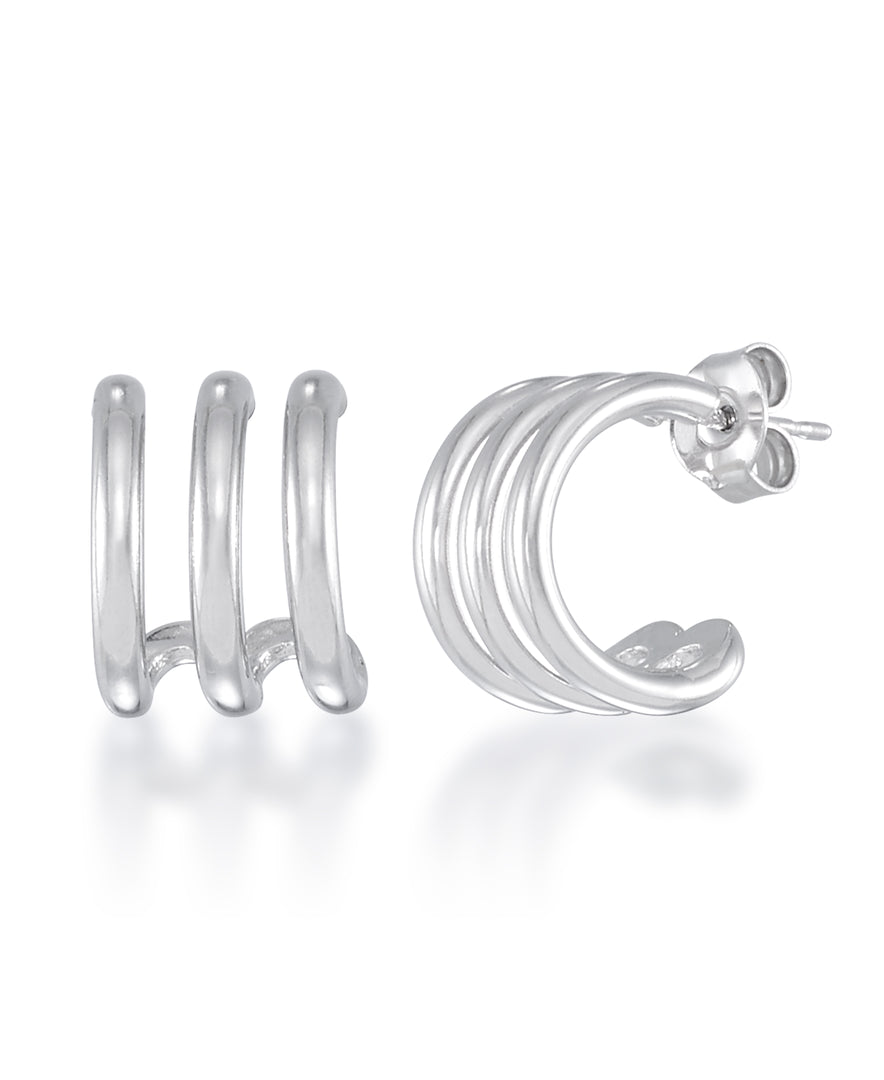Platinum over Sterling Silver High Polished Triple Hoop Earrings, Made in Italy_I_Heart_2