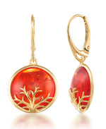 Load image into Gallery viewer, 18K Yellow Gold over Sterling Silver Amber Rosa® Red Genuine Amber Vine Motif Dangle Earrings_I_Heart_1