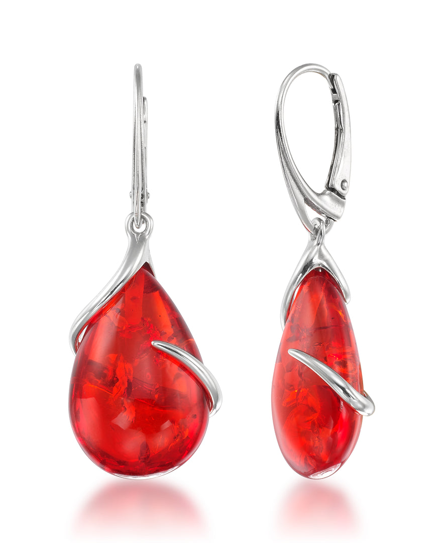 Sterling Sellow Silver_Amber Rosa® Red Genuine Amber Bold Teardrop Dangle Earrings_I_Heart_2