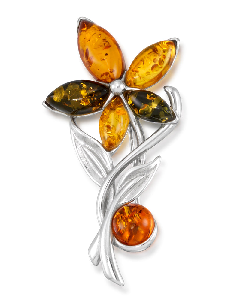 Sterling Silver_Amber Rosa™ Genuine Multi Color Amber Floral Broach_I_Heart_1