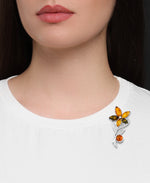 Load image into Gallery viewer, Sterling Silver_Amber Rosa™ Genuine Multi Color Amber Floral Broach_I_Heart_1