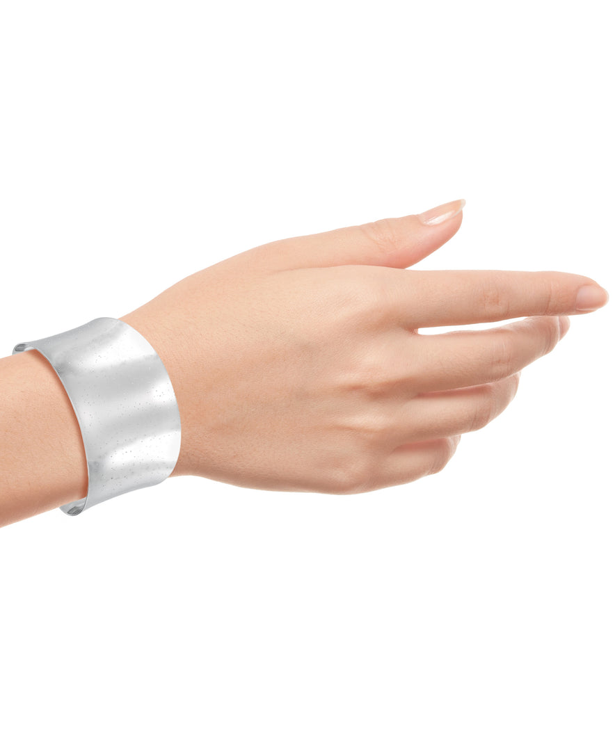 Platinum over Sterling Silver_High Polished and Starlight Diamond Cut Wide Cuff Bangle Bracelet_I_Heart_1