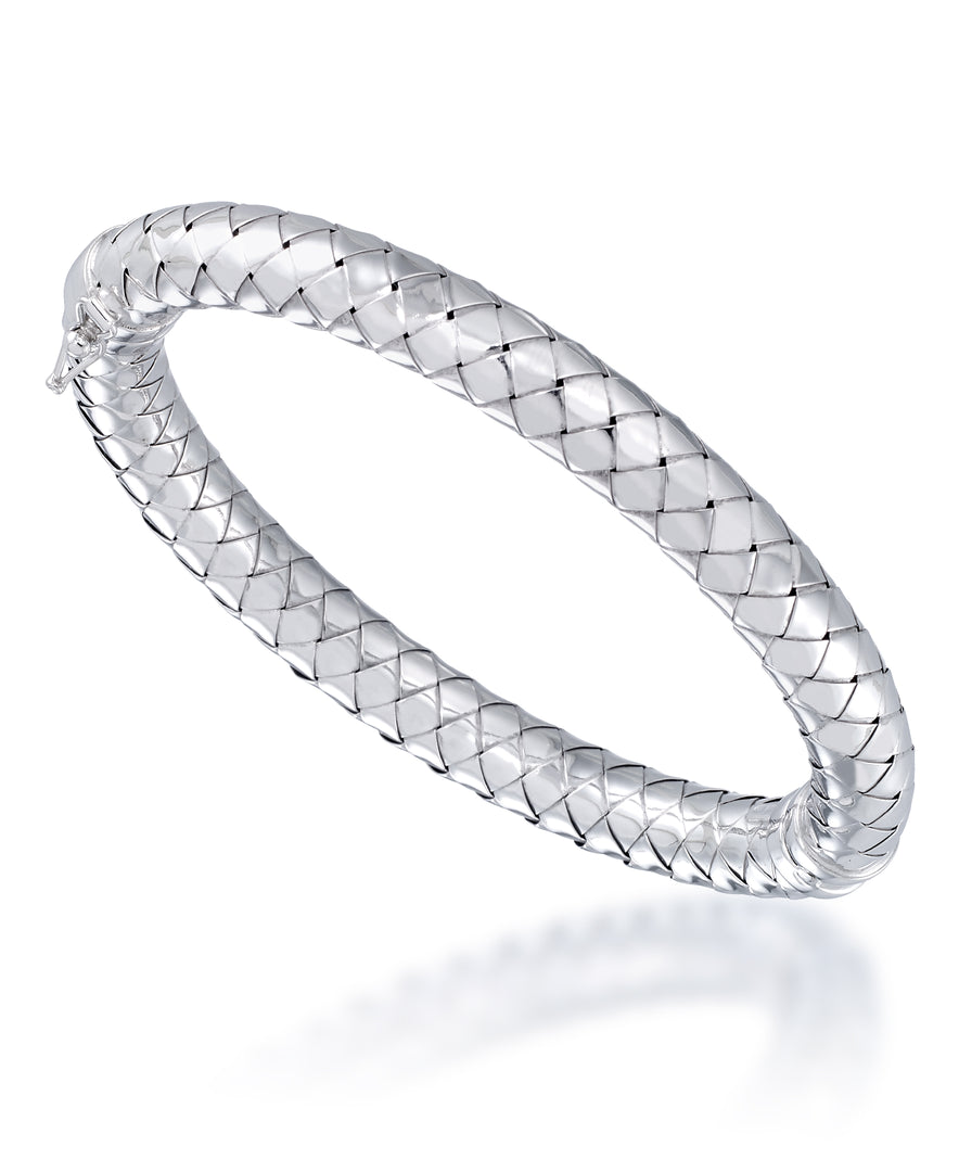 Platinum over Sterling Silver High Polished Bold Milano Woven Bangle, Size 7 - Fits Average Wrist Size, Made in Italy_I_Heart_2
