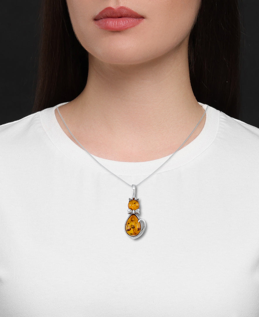 Sterling Silver_Amber Rosa™ Genuine Honey Amber Cat Pendant, 18"_I_Heart_1