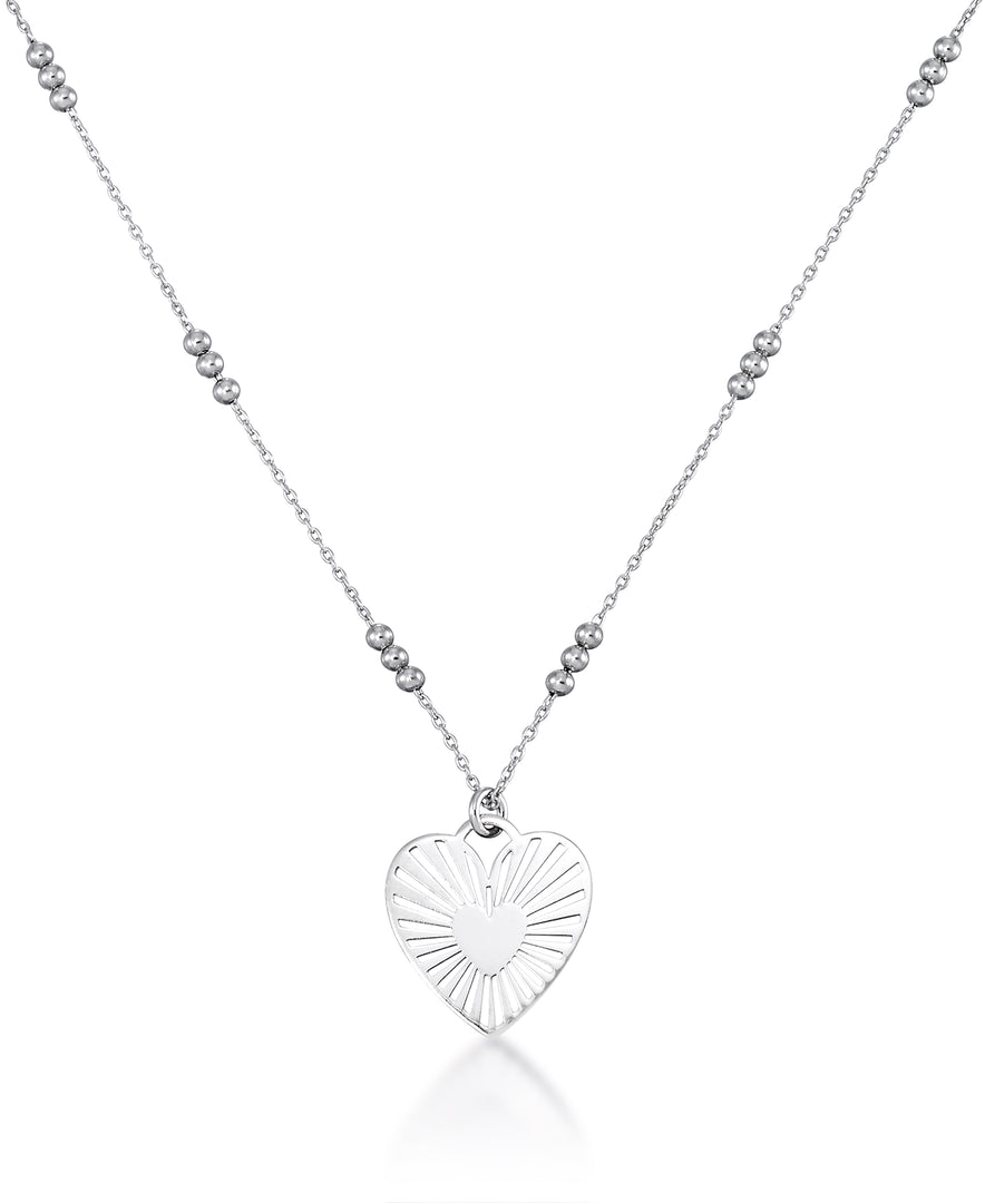 Platinum over Sterling Silver_Sunburst Heart Pendant on 16" Bead Chain with 2" Extender, Made in Italy_I_Heart_2