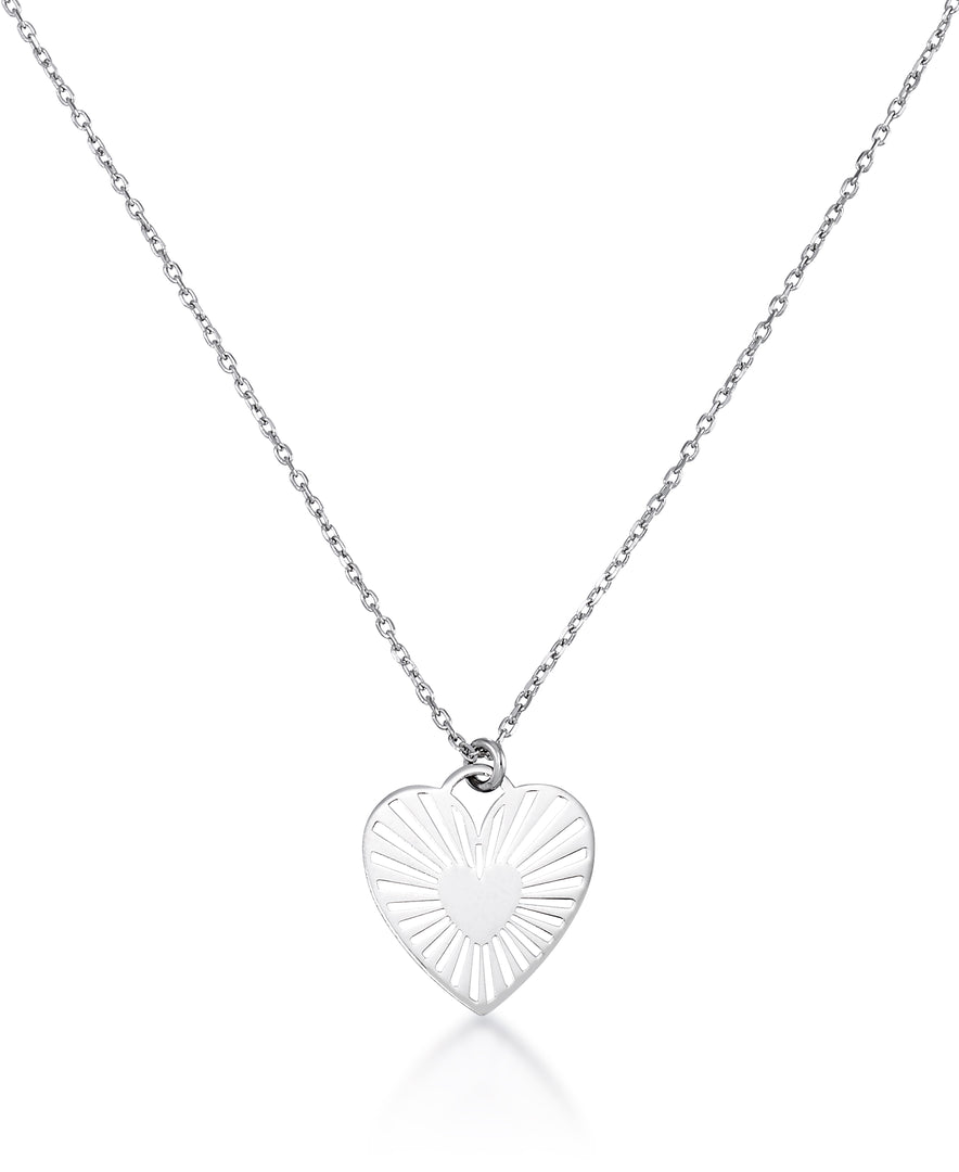 Platinum over Sterling Silver_Sunburst Heart Pendant, 16" Chain with 2" Extender, Made in Italy _I_Heart_2