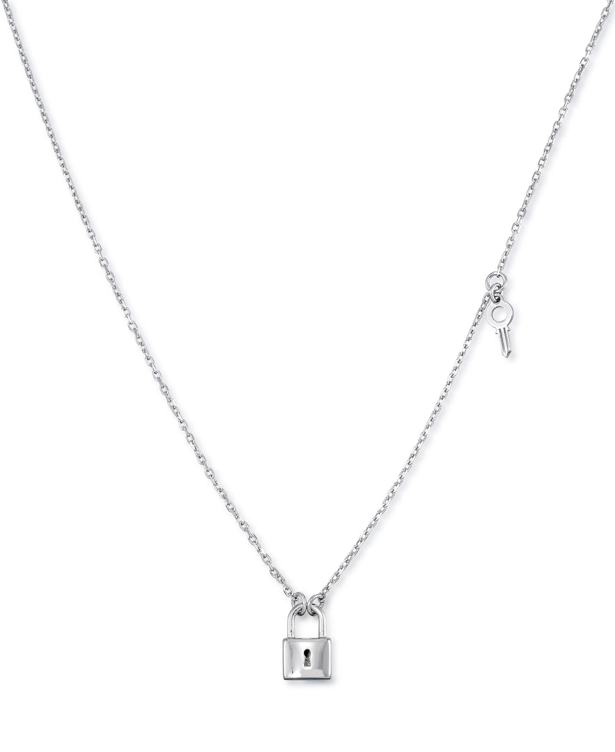 Platinum over Sterling Silver Lock and Key Necklace, 16" Chain with 2" Extender, Made in Italy_I_Heart_2