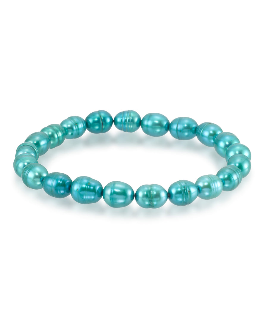 Teal Dyed Cultured Freshwater Pearls_Teal Dyed Cultured Freshwater Pearl Stretch Bracelet_I_Heart_1